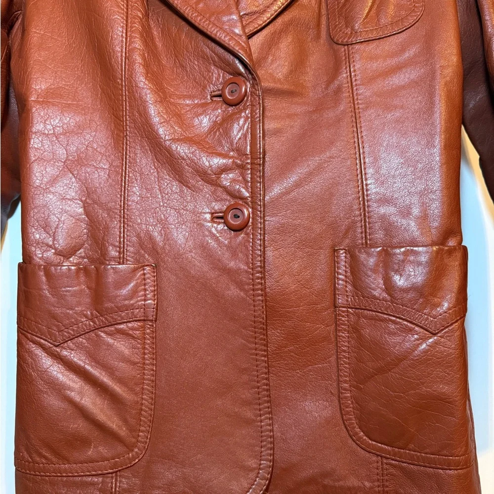 Authentic Original Vintage Style Rust Orange Leather Blazer Jacket - Picture 6 of 15